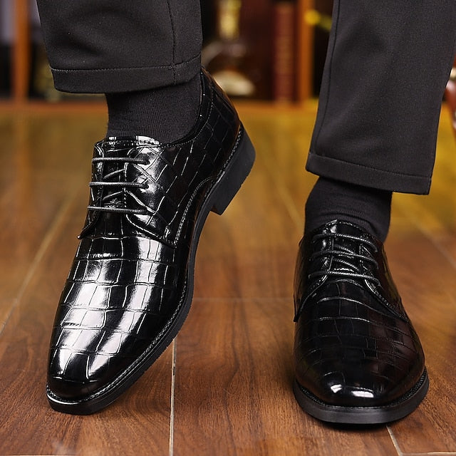 Men's – Print Leather Shoes Faux Green Crocodile Oxford