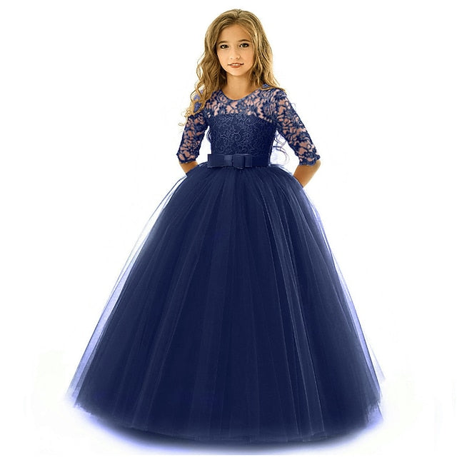 Dress Half Girl Kids Wedding Girls' Flower Sleeve