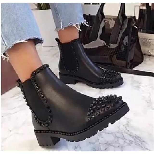 Sole for – Chunky Women Boots Ankle Black Studded Chelsea