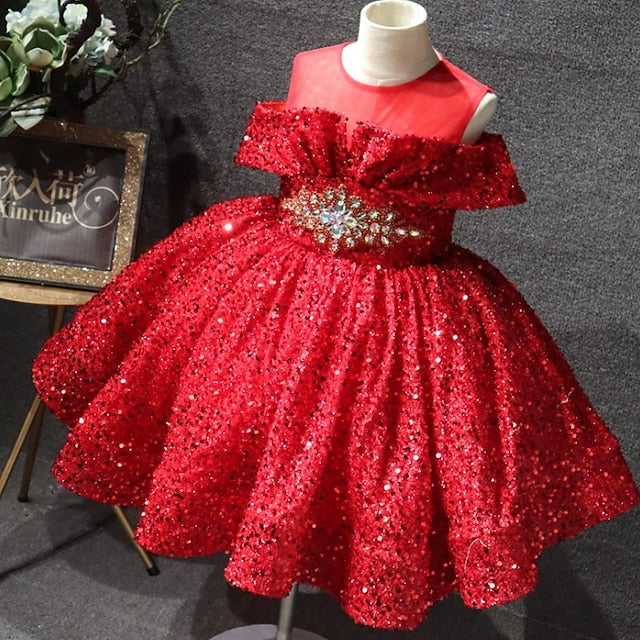 Girls' Solid Dress Sleeve Short Color Kids Party