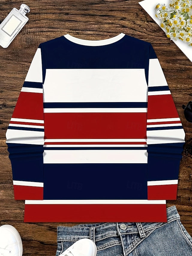 Women's T Shirt Graphic Geometric Striped Vintage Stylish