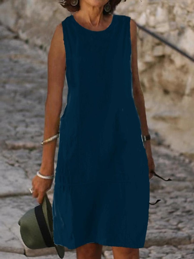 Women's Blue Light Blue Black Summer Spring Midi Dress