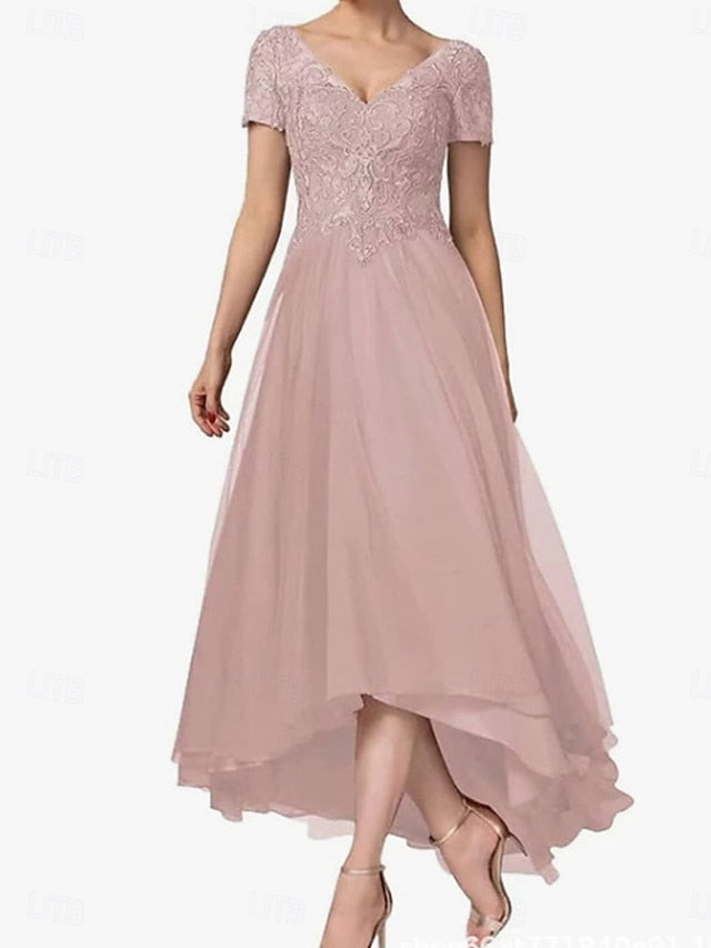 A-Line Asymmetrical of the V Neck Dress Elegant Mother Bride
