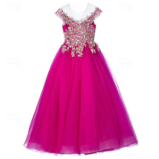 Short Girls' Kids Party Dress Solid Color Sleeve