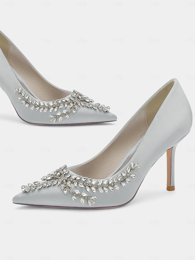 – Rhinestone-Embellished Satin Stiletto Heels Women's