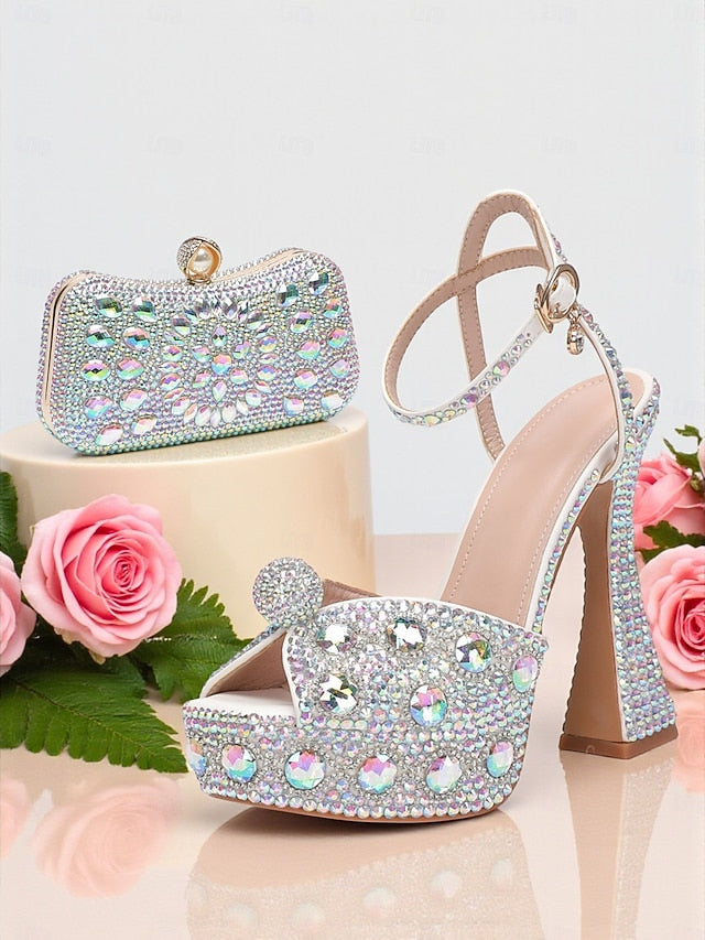 Sandals High Rhinestone Women's Platform with Heel Matching