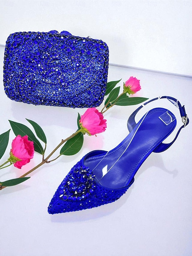 - Green Bag Heel Women's Set Clutch Shoes and Rhinestone