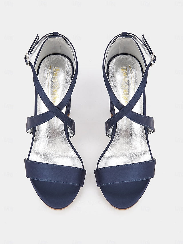 Elegant Sandals Heel Women's – Satin Block Strappy