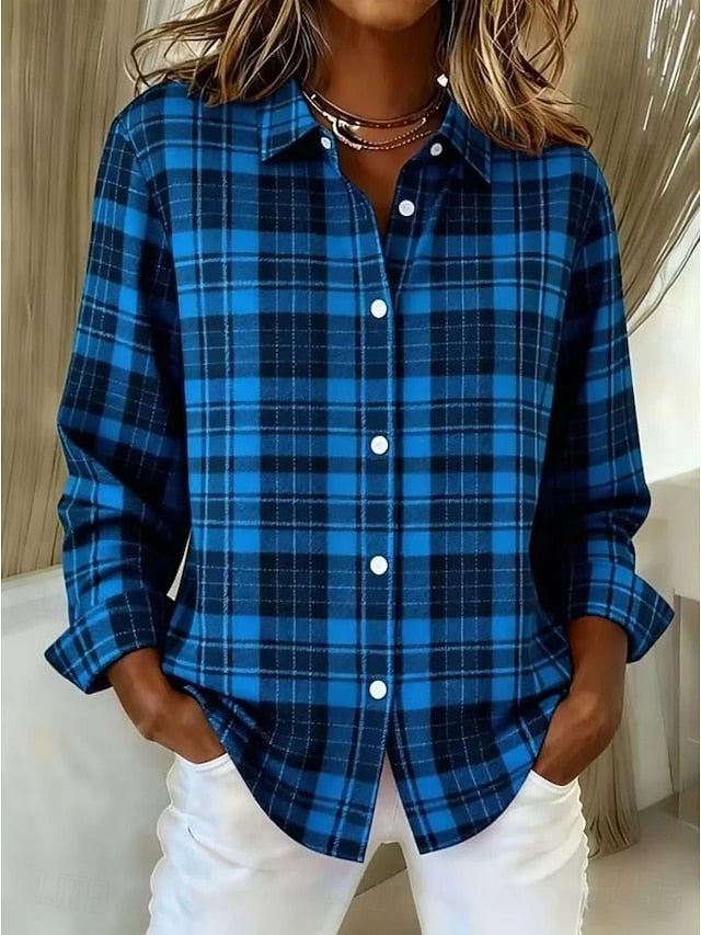 Women's Shirt Blouse Graphic Geometric Plaid Vintage Daily