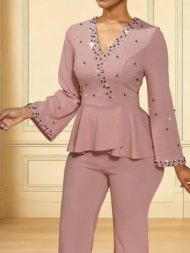 Bride Jumpsuits Dress of Mother Neck Elegant Ankle the V Length