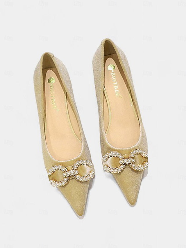 Bow Velvet Pumps with Burgundy Heel Women's Pearl - Kitten