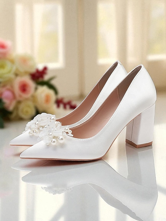 Wedding Crystal Heels Women's Pearl with and White