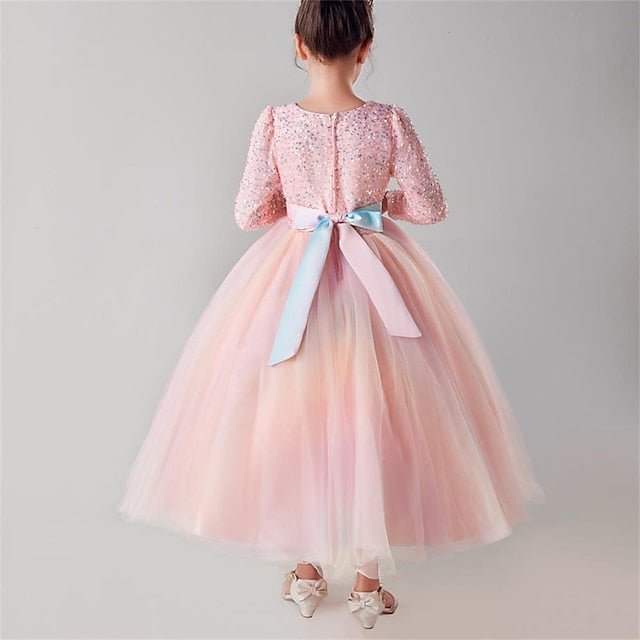 Party Girls' Girl Kids Dress Flower Color Solid