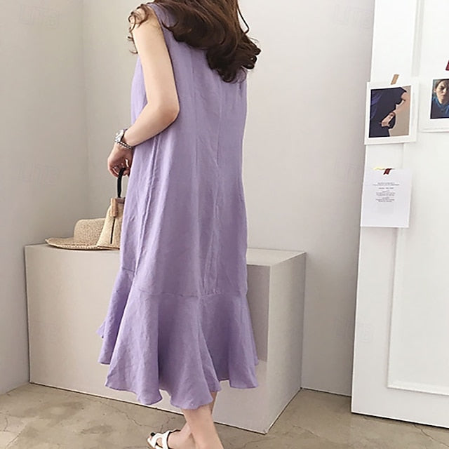 Women's Midi Dress Casual Dress Cotton Linen Dress Elegant