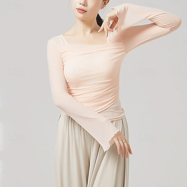 Activewear Top Pure Color Splicing Tulle Women's