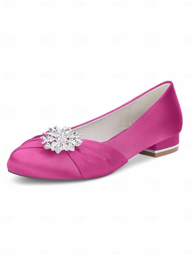 Women's – Elegant White Crystal Flats Wedding Satin
