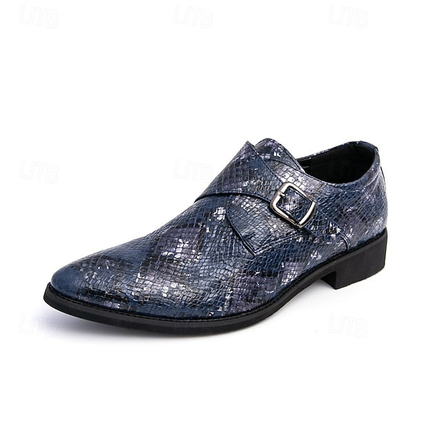 – Men Monk Classic Shoes Brown Strap Snake Print for Formal