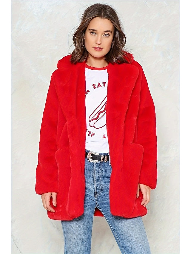 Fur Warm Comfortable Pocket Knitting Coat Faux Women's