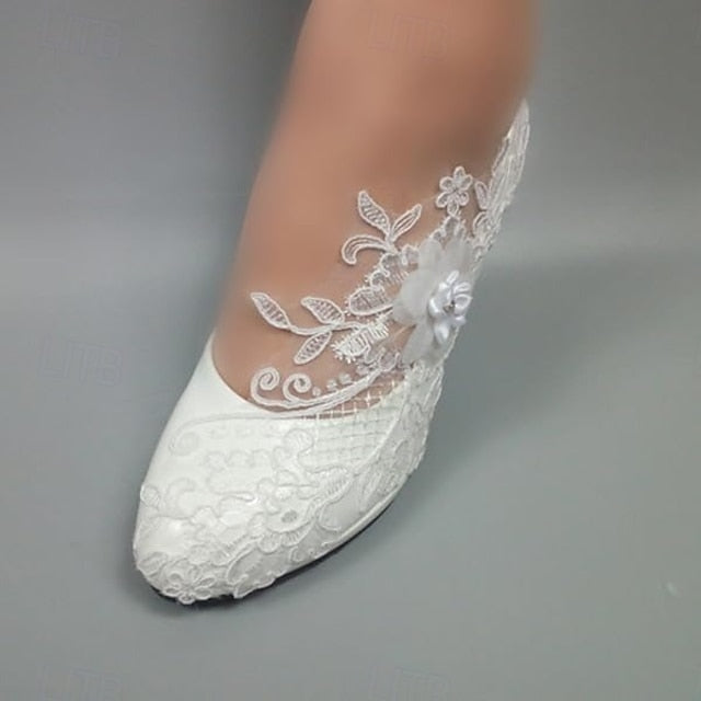 Bridal Elegant Heels White Lace Wedding Women's – Floral