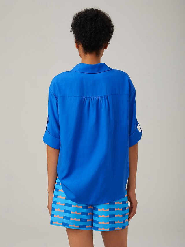 Vacation-Style Blue Geometric Print Shorts