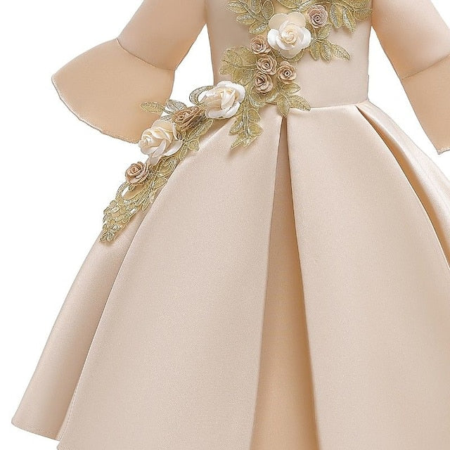 Formal Sleeve Party 3/4 Floral Kids Dress Length Girls'