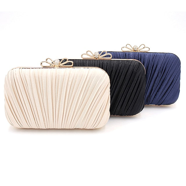 Pleated Bow White Women's Clutch – Bag Rhinestone Elegant