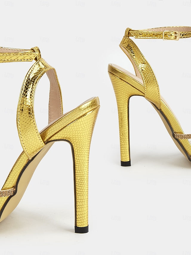 Gold Open-Toe Stiletto Rhinestone-Embellished for Women Sandals