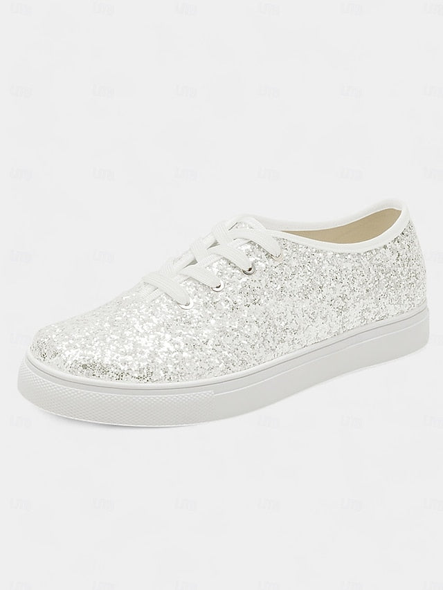 Women's Gold Glitter Lace-Up Sneakers – Sparkly Low-Top