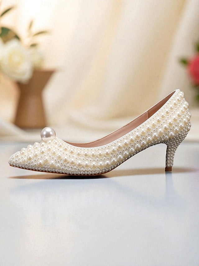 Matching Heel Pumps Kitten and Women's Pearl-Embellished