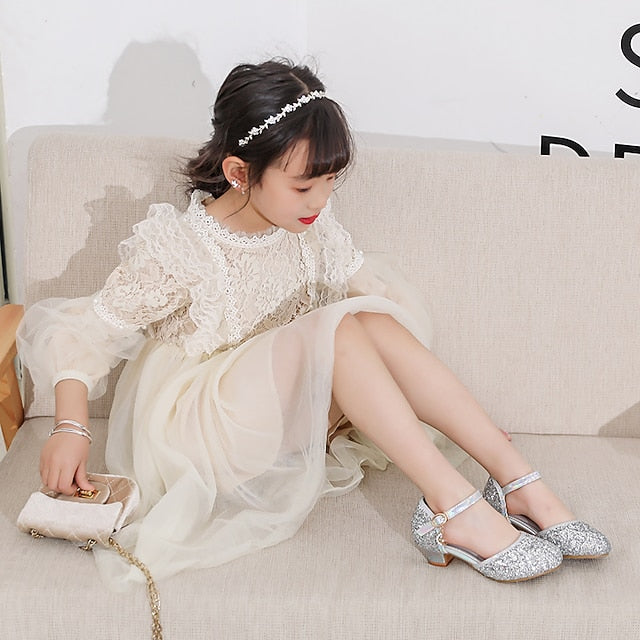 Rubber Princess PU Party Little Heels Girls' Shoes Glitters