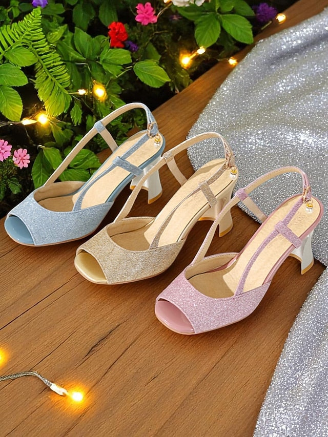 Glitter Slingback Sparkly Open-Toe Heels - Women's Gold