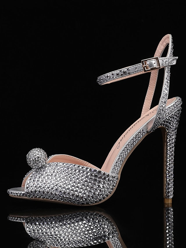 with Embellished Heel Rhinestone Sandals Stiletto Women's