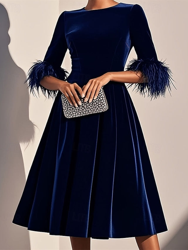 Women's Midi Dress Velvet Dress Winter Dress Swing Dress