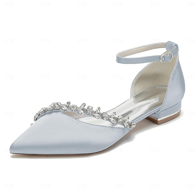 – Pointed Elegant Flats Toe Satin Wedding Women's White