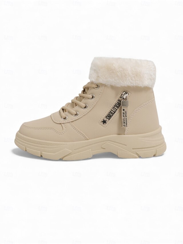 Women's White Warm High-Top Sneakers with Faux Fur Lining -