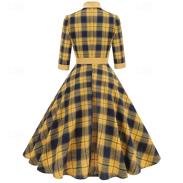 Women's Midi Dress Swing Dress Tartan Dress Elegant Dress