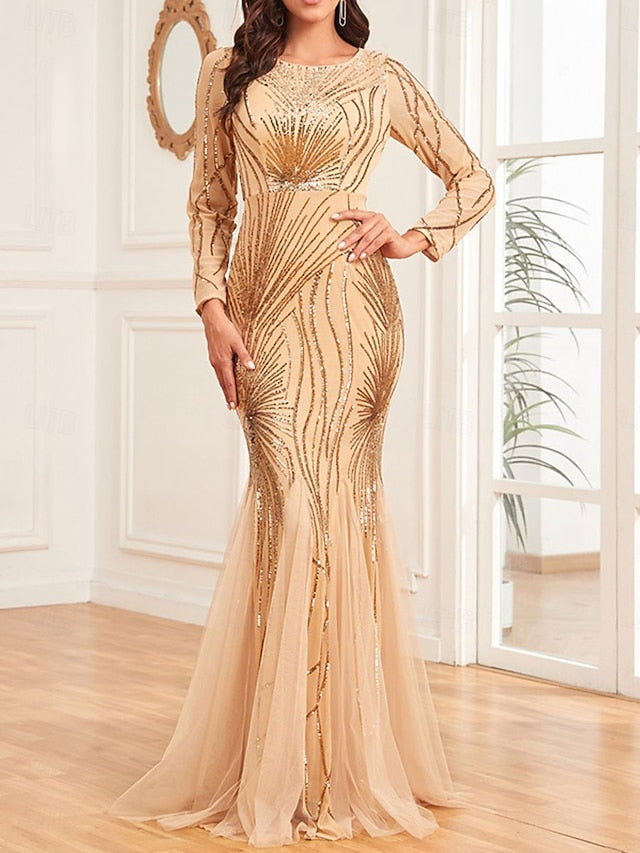 the Floor of Crew Elegant Bride Party Neck Mother Dress