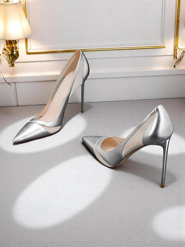 Toe Mesh Nude Pointed Pumps Women's with Suede Detailing