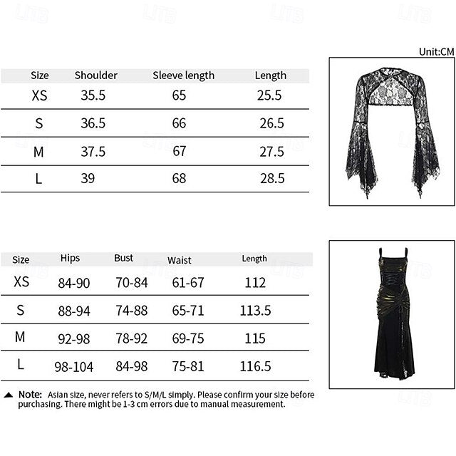 Gothic Maxi Dress Shrug Top Bell Sleeve Witch Morticia Addams