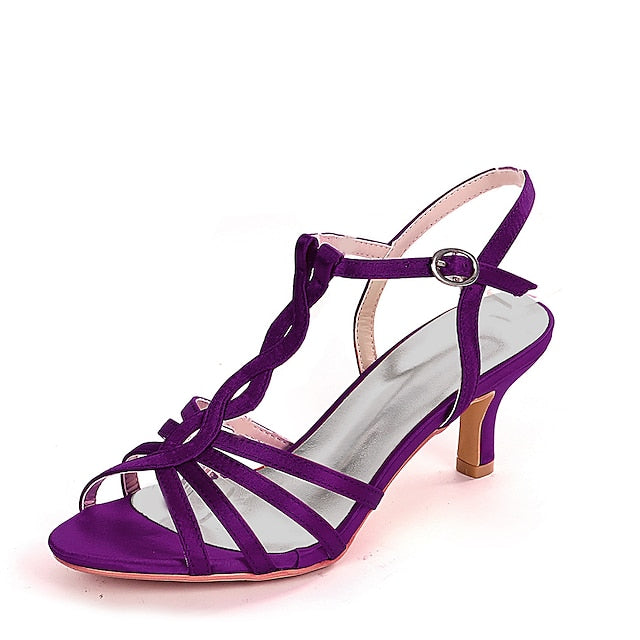 – Purple Elegant Satin Women's Mid-Heel Strappy Sandals