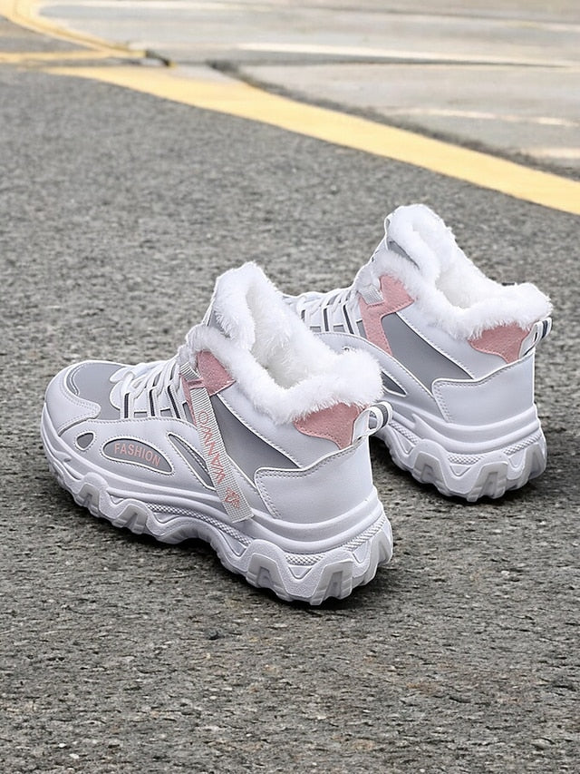 Women's Winter High-Top Sneakers with Fur Lining – Warm