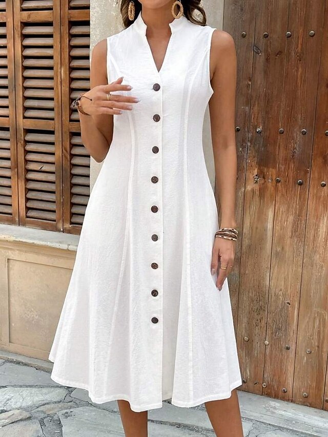 Women's Midi Dress White Dress A Line Dress Elegant Fashion