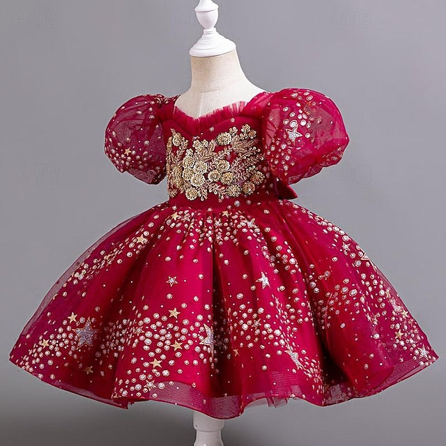 Dress Party Floral Girls' Girl Flower Sequin Kids