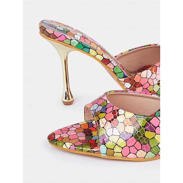Colorful Print Mules High Multicolor Heels Women for Mosaic –