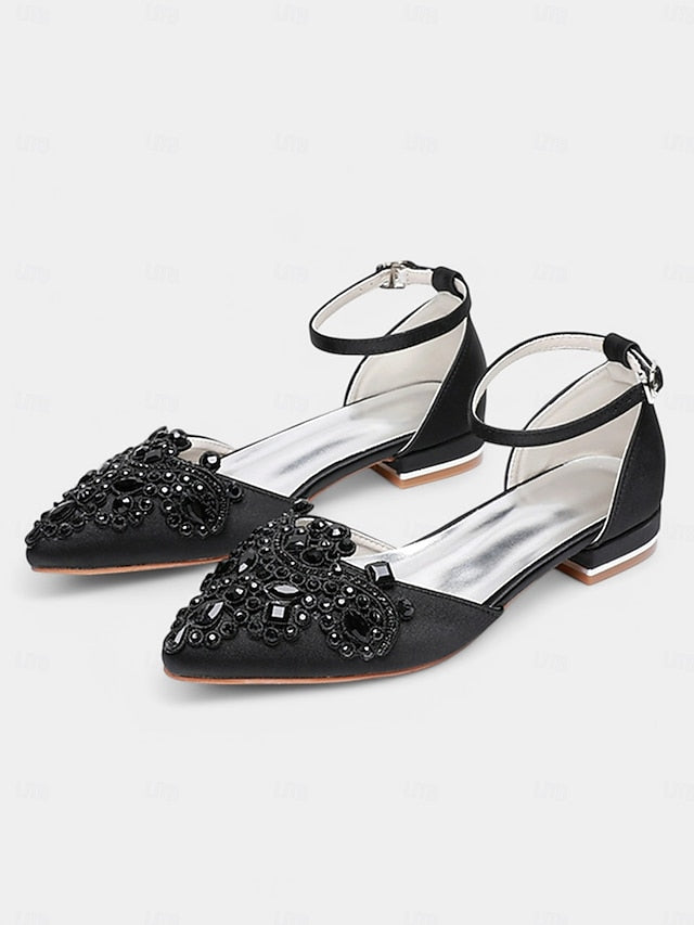 Pointed-Toe – Embellished Vintage Green Flats Style Gemstone