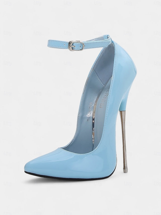Heels Patent Leather Stiletto Ankle Women's with Red Strap
