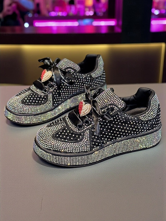 Laces Sneakers Satin White Ribbon with Women's Rhinestone