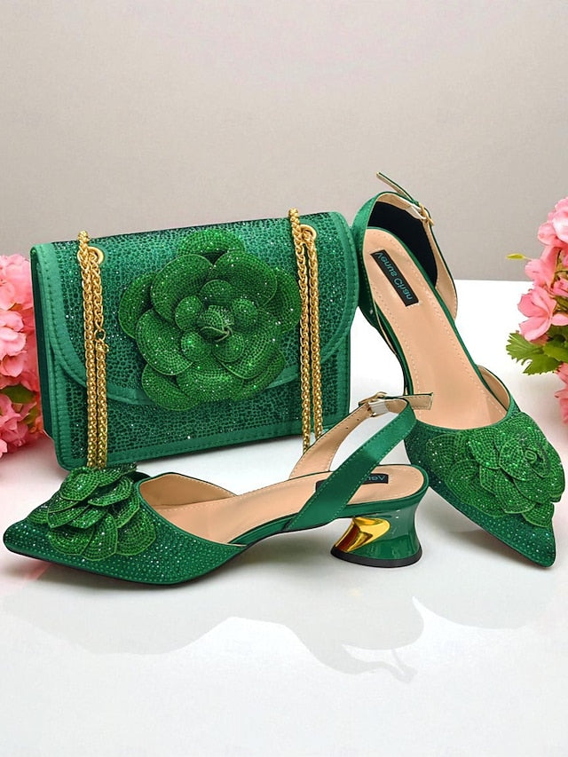 Women's Gold with Pumps Matching Rhinestone Slingback