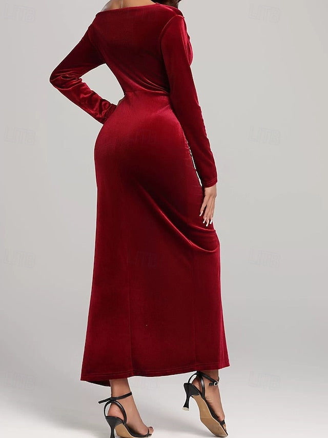Women's Midi Dress Velvet Dress Cocktail Dress Elegant