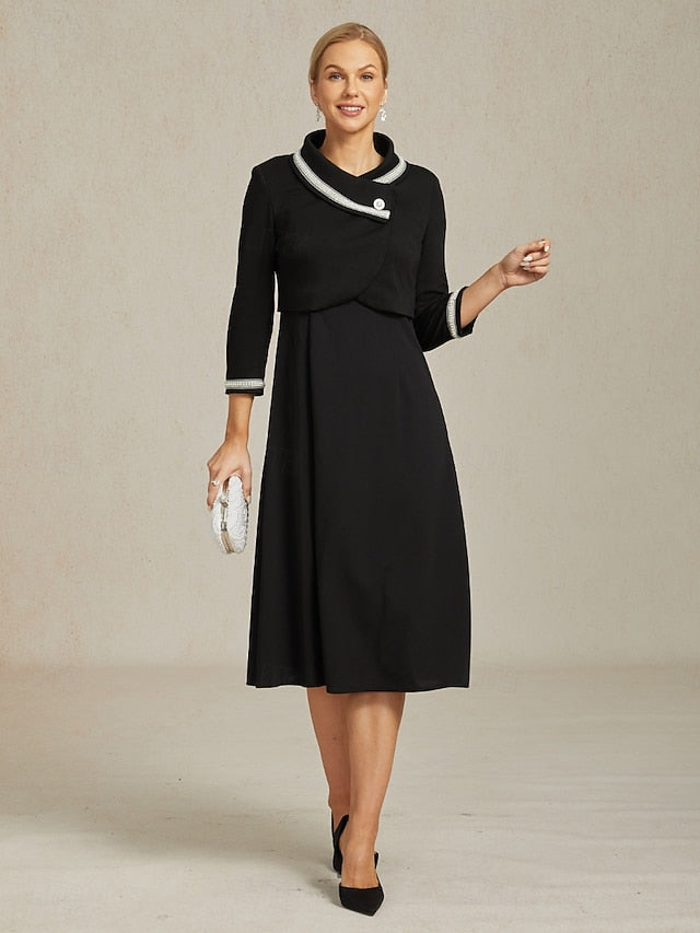 Women's Button Up Jacket Dressy Top Elegant 3/4 Length